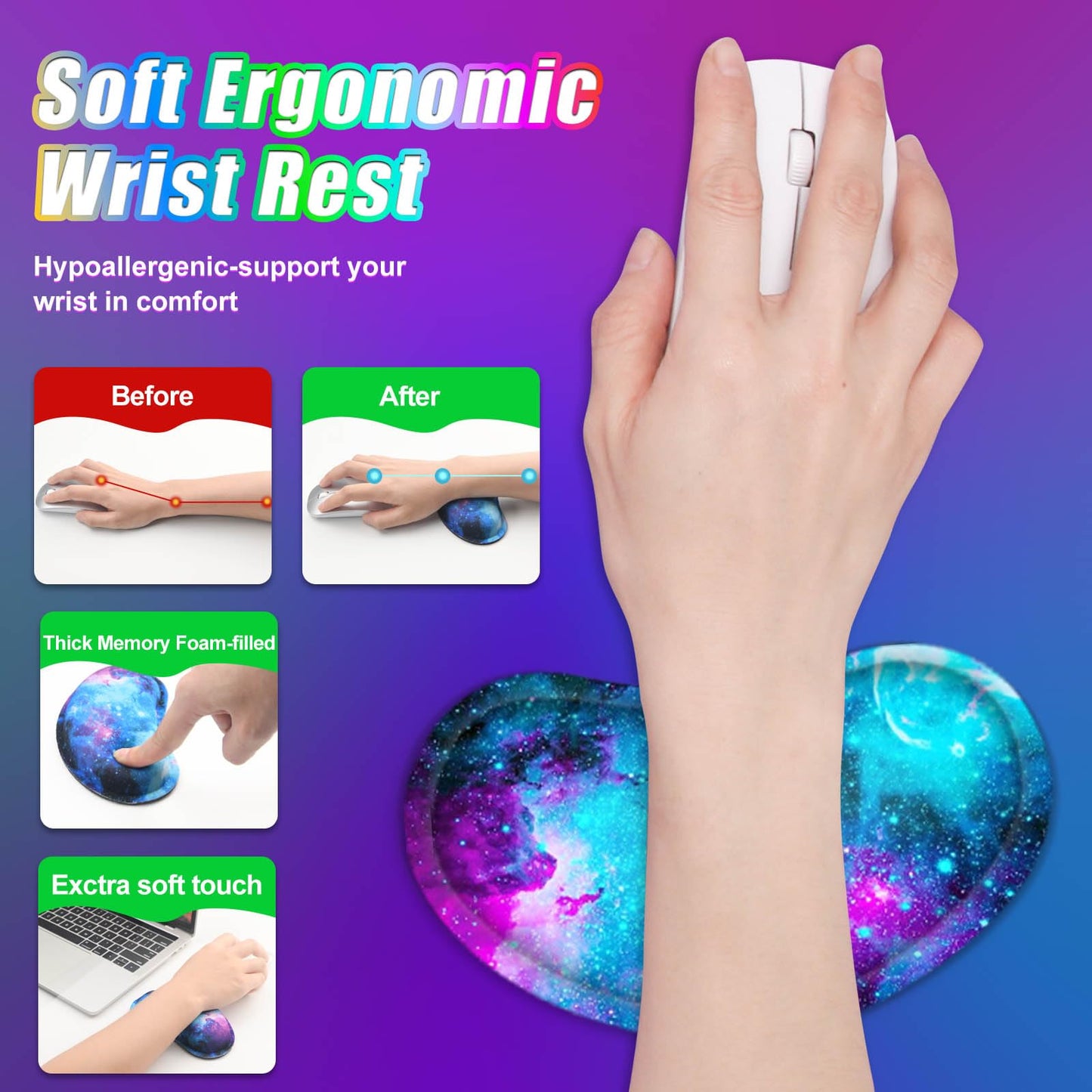 ToLuLu Wireless Charging RGB Gaming Mouse Pad, 15W LED Mouse Mat with 30W Charger, 14 Light Modes Large Mousepad with Wrist Support, Non-Slip Rubber Base Desk Mat Computer Keyboard Pad, Galaxy Nebula