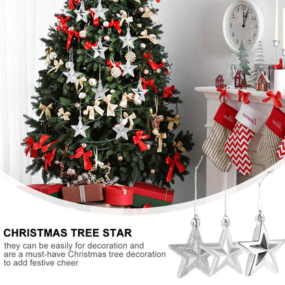 Star Christmas Tree Ornaments 18Pcs Silver Star Hanging Ornaments Shatterproof Craft for Holiday Party