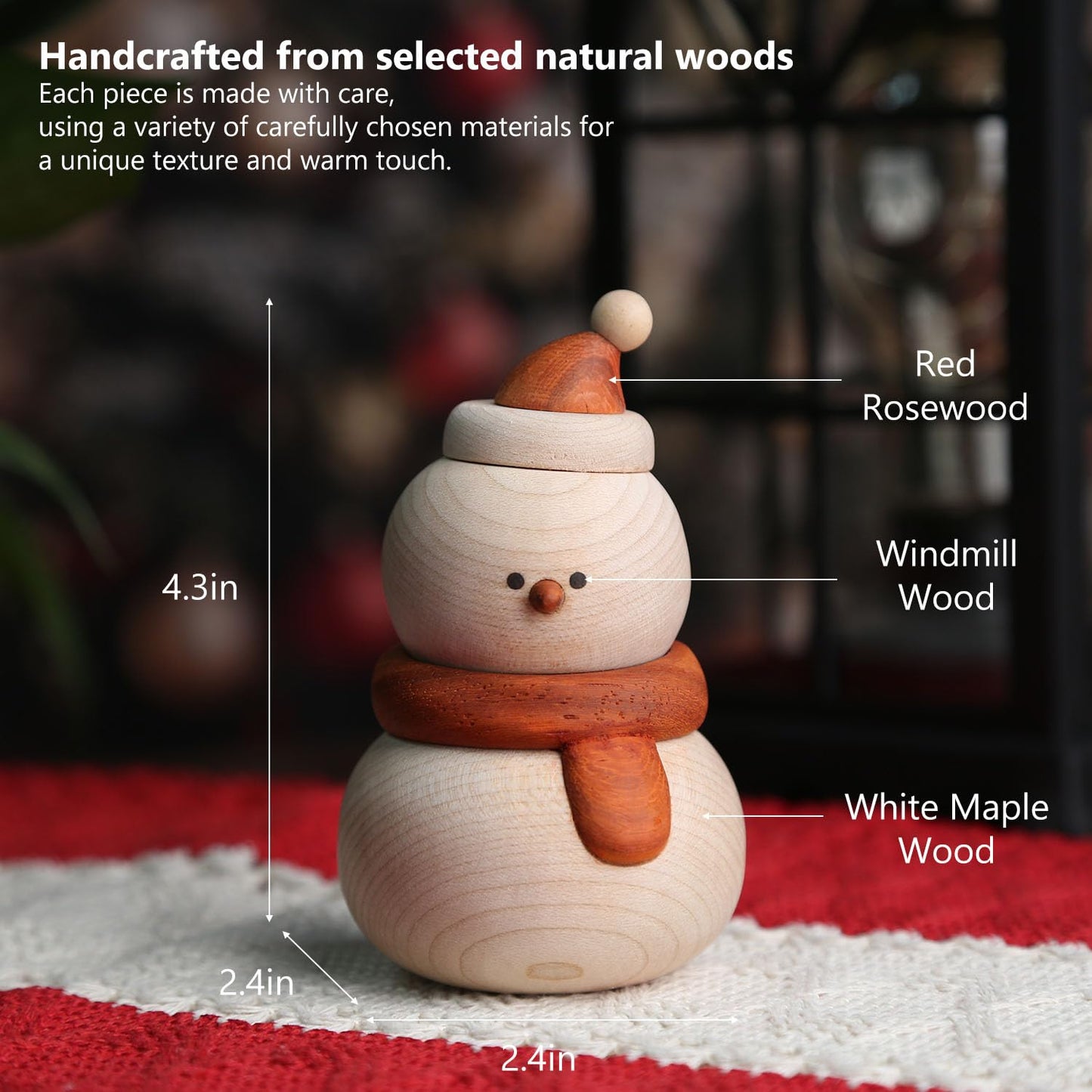 YANISM Christmas Snowman Decoration,Wooden Snowman Figurine,Rustic for Her or Him,Festive Home and Car Christmas Decor