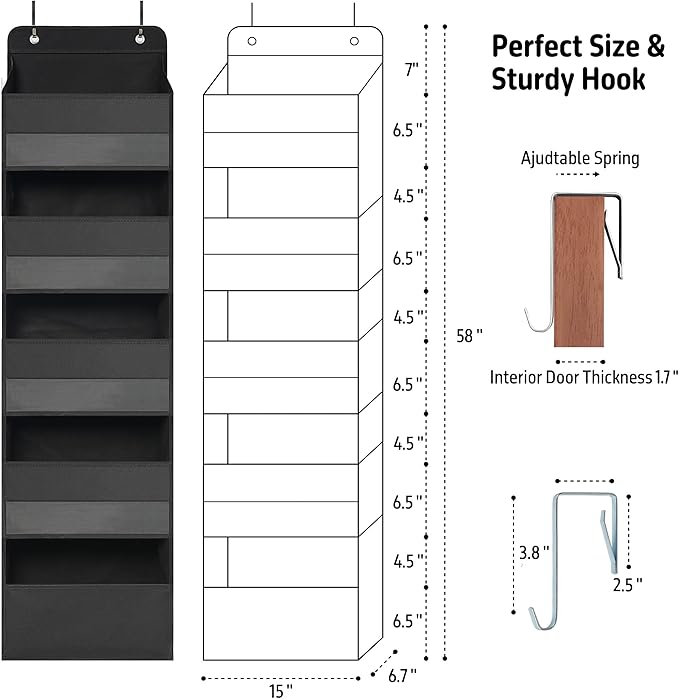 Over Door Organizer with 5 Large Pockets, Heavy Duty Hanging Organizer Storage