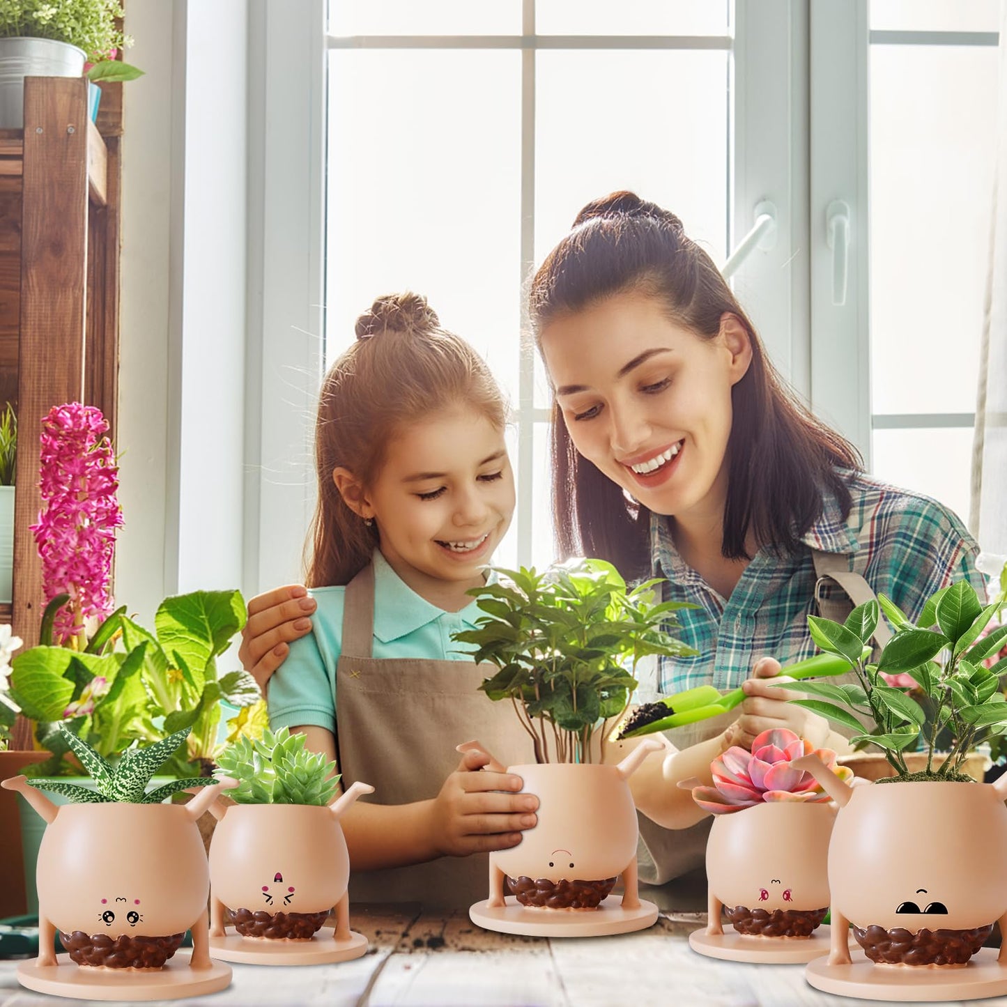 SNILORM Cute Face Planter, Funny Planters for Indoor and Outdoor Plants, Cute Succulent Pot with Sticker, Christmas Birthday Gift Idea Friend Boyfriend Husband Bestie Men Women