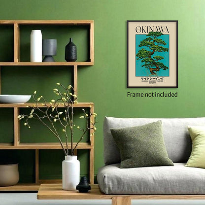 enttgo Japanese Canvas Wall Art Okinawa Prints Retro Japanese Bonsai Tree Picture Modern Ukiyo-e Decor Poster for Home Bedroom Decorations Artwork 12x16in Unframed