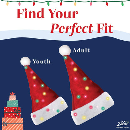 Winks Novelty Plush Santa Hat - Pack of 2 - Funny Christmas Hats for Kids & Adults with 20 Light Up, Color-Changing LED Lights and Batteries - Adult Size
