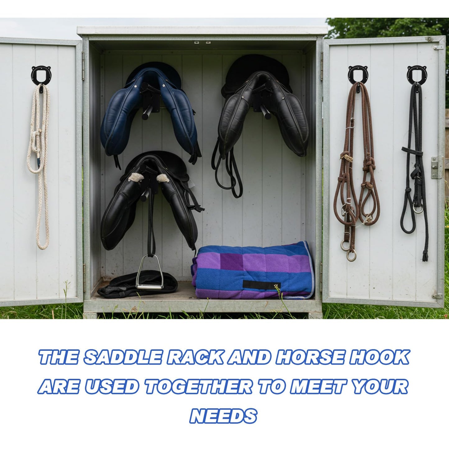Paterr 12 Pack Saddle Rack Wall Mount with Pad Bar Horse Bridle Rack Metal Bracket Bridle Hooks Detachable Portable Saddle Stand Tack Storage for Western Horse Trailer Stall Supplies Accessories