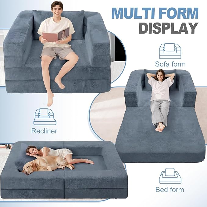 Futon Sofa Bed with Pillow, 3-in-1 Sleeper Sofa Bed with Removable Cover