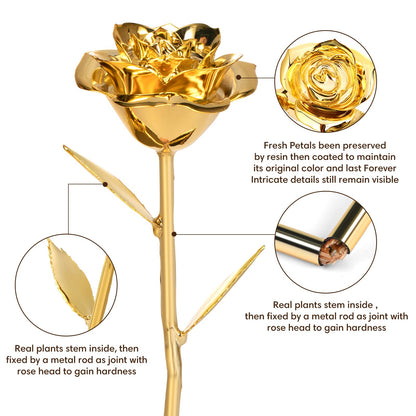 Gold Dipped Rose Real 24K Gold Rose, Genuine One of a Kind Rose Hand Dipped in 24K Golden Roses Romantic Gifts for Women in Her Birthday Anniversary Valentines Day Mothers Day
