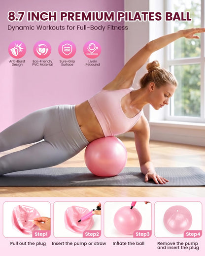 Pilates Kit 24PCS for Women, Pilates Equipment Ring Ball Set with Magic Circle,Resistance Bands Yoga Strap Wrist Ankle Weights Accessories for Beginner Home Fitness Gym Workout(Pink)
