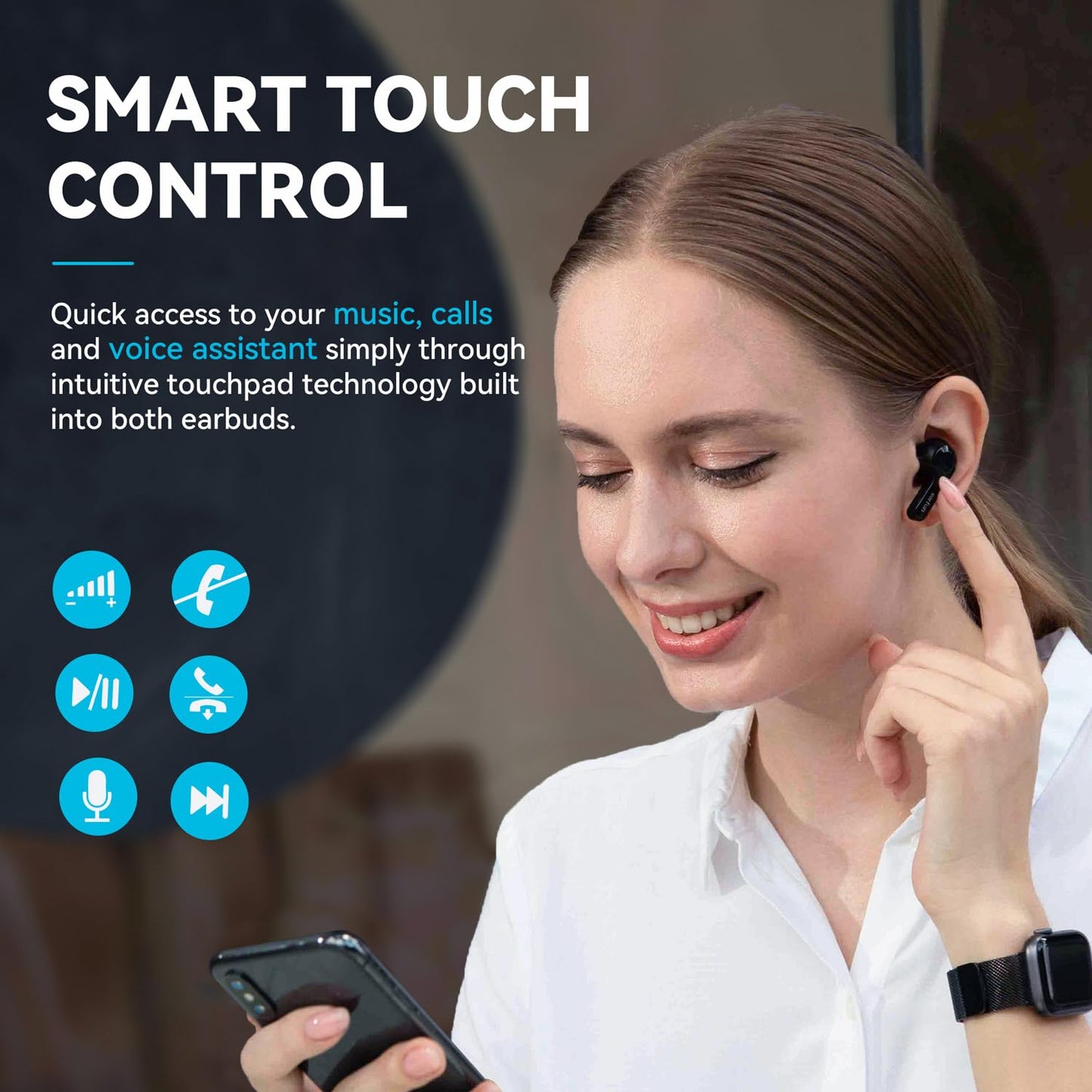 EarFun Wireless Earbuds, [What Hi-Fi Awards] Air Bluetooth In-Ear Headphones with 4 Mics ENC, Sweatshield™ IPX7 Waterproof, Clear Sound, Deep Bass, Wireless Charge, Game Mode, App Customize EQ, 35H
