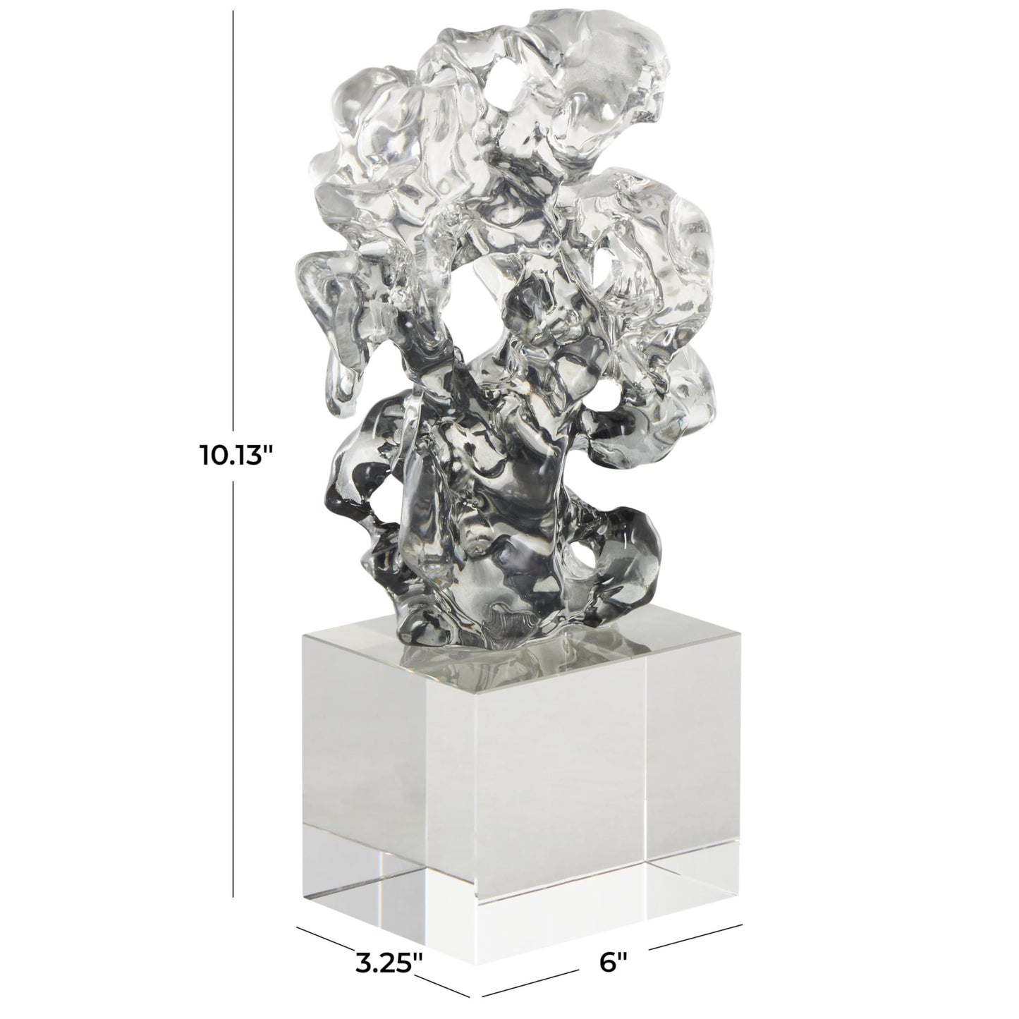 Deco 79 Glass Abstract Decorative Sculpture Freeform Home Decor Statue with Clear Square Base, Accent Figurine 6" x 3" x 10", Clear