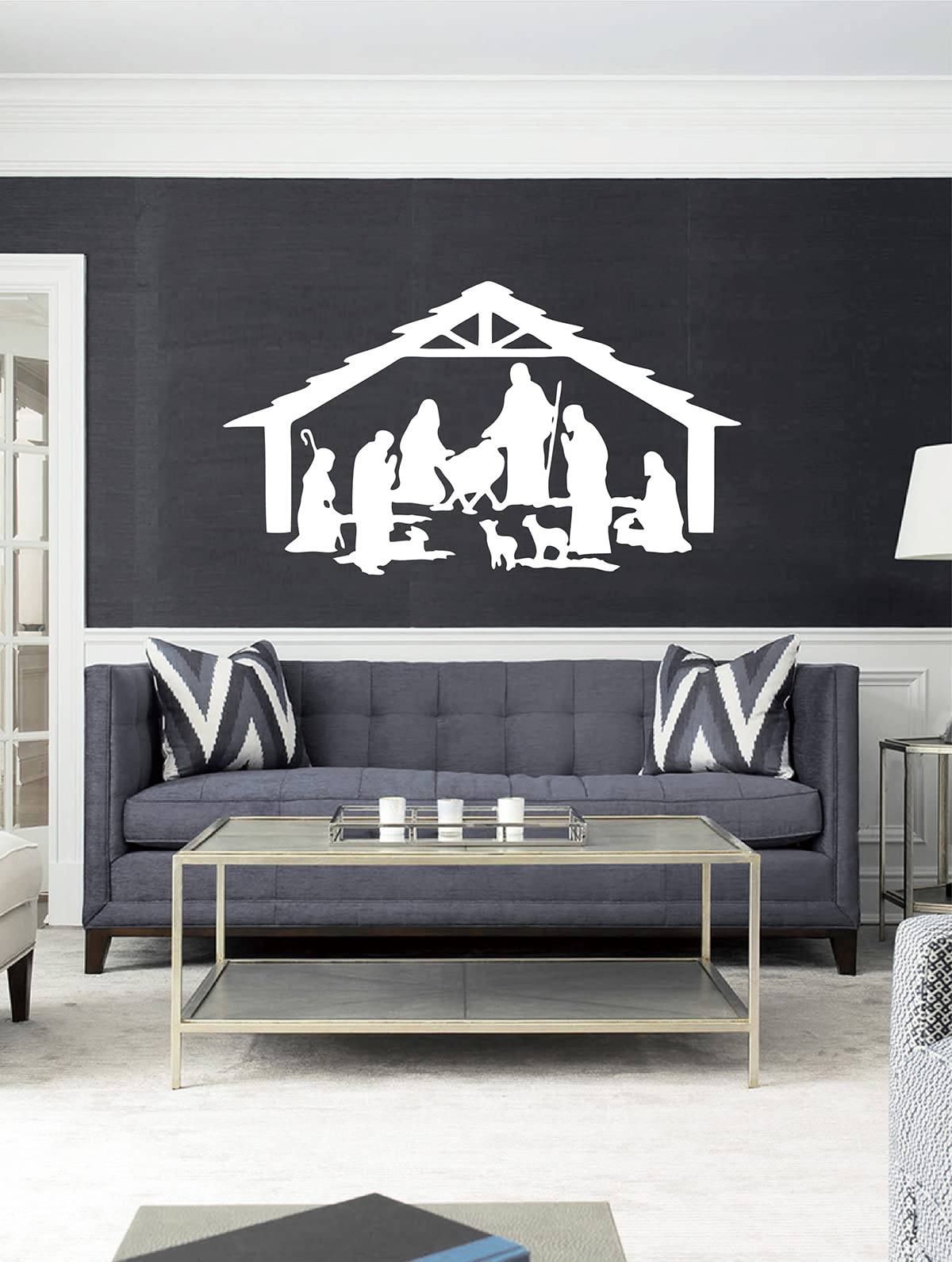Christmas Religious Living Room Home Decor Stickers Nativity Holiday Vinyl Wall Sticker Decal BD604 (White)