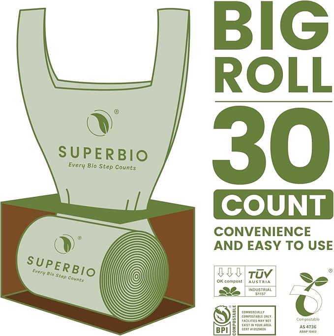 SUPERBIO 13 Gallon Compostable Kitchen Waste Bags
