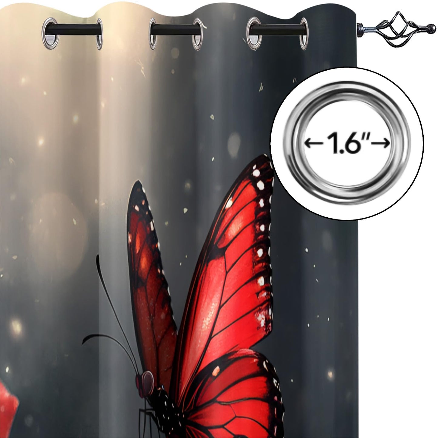 JAXIUOF Red Flowers Curtains 84 Inch Long 2 Panels Butterfly Rose Plants Blackout Curtains, Romantic Floral 3D Printed Drapes, Grommet Top Window Treatments for Bedroom Office Kitchen