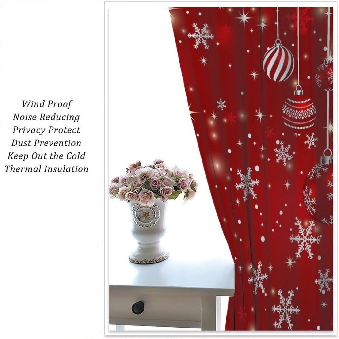 Red Christmas Snowflakes Curtain Merry Xmas Blackout Window Treatment for Living Room Bedroom Dining Home Decor Window Drapes 52" W X 84" L