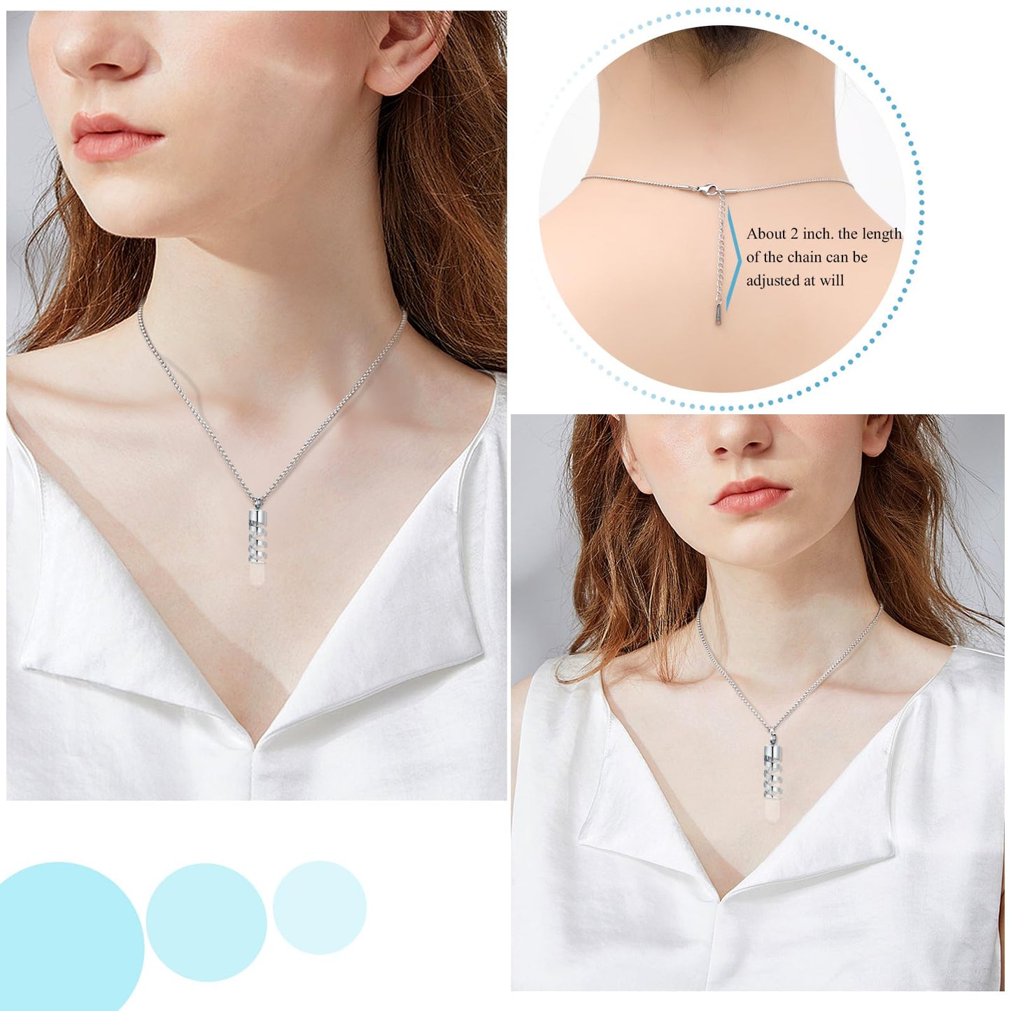 Oinsi Clear Glass Tube Cremation Jewelry for Men Women Ashes Holder Necklace Keepsake Cylinder Memorial Pendant Angel wings Urn Necklace (Sliver)