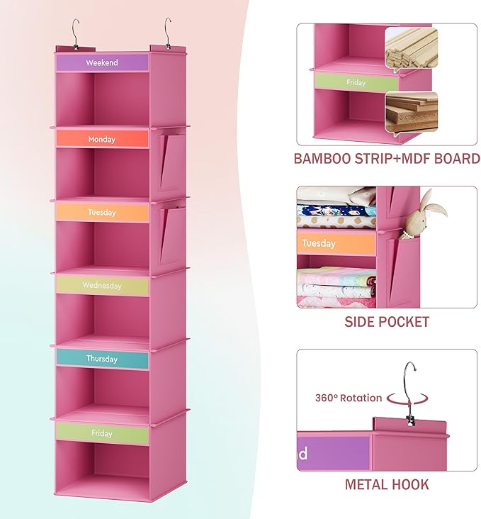 YOUDENOVA 6-Shelf Weekly Hanging Closet Organizer, Weekly Clothes Organizers
