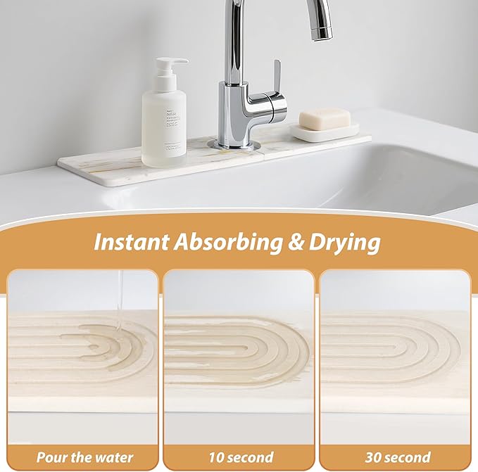 Kitchen Sink Faucet Mat, Diatomaceous Earth Quick Dry Sink Splashback Drying Mat