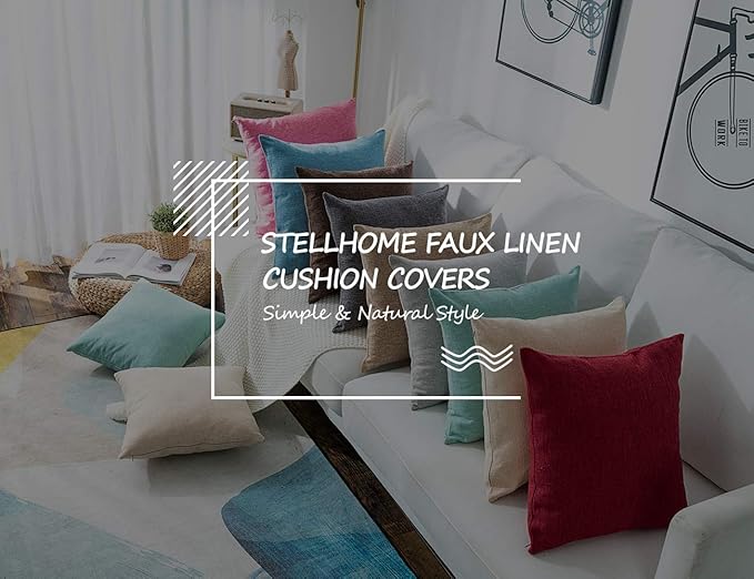 Stellhome Fall Burlap Throw Pillow Covers Square Solid Farmhouse Linen Cushion
