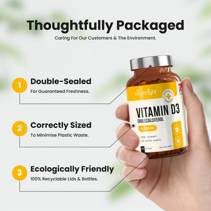 Vitamin D3 4000 IU Daily | 425 Softgels - 14 Month Supply | High Strength Vitamin D Tablets | Sugar-Free Softgels, NOT VIT D Gummies | VitaBright VIT D3 Supplements for Women & Men