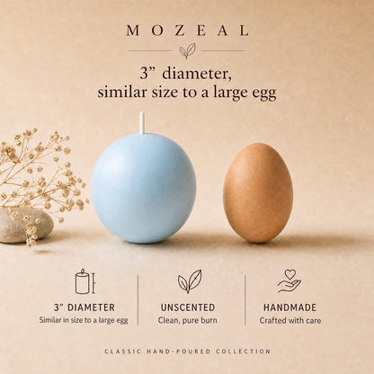 MOZEAL Hand-Poured, 3 Inch Baby Blue Round Ball Candles - Elegant Baby Blue Round Pillar Candles Set of 3, Dripless, Unscented, Smokeless, Ideal for Baby Showers.