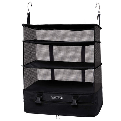 TABITORA Portable Hanging Travel Shelves Bag Packing Cube Organizer Suitcase Storage Large Capacity (Black XL)