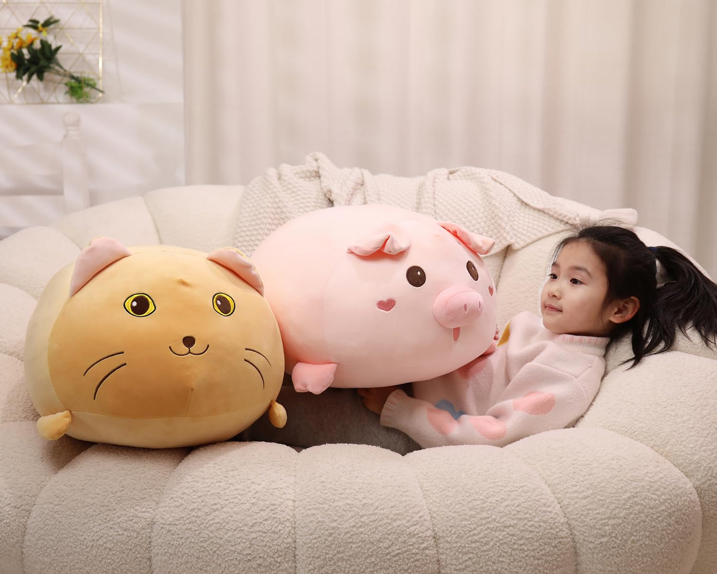 YESGIRL 20.5 inch Super Soft Pig Plush Pillow, Adorable Stuffed Animal Toy, Chubby Kawaii Pig Plushie for Boys Girls, Cute Room Decor Fat Animals Pillow, Kids Gifts for Birthday,Valentine,Christmas