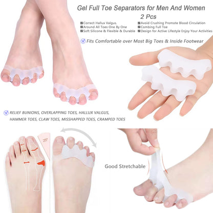GELMAY 15Pcs Bunion Corrector, Hallux Valgus Relief Pads Toe Spacer Straightener Big Toe Separator Correction Splint Hammer Gel Metatarsal Sleeve Protector Brace Exercise Strap