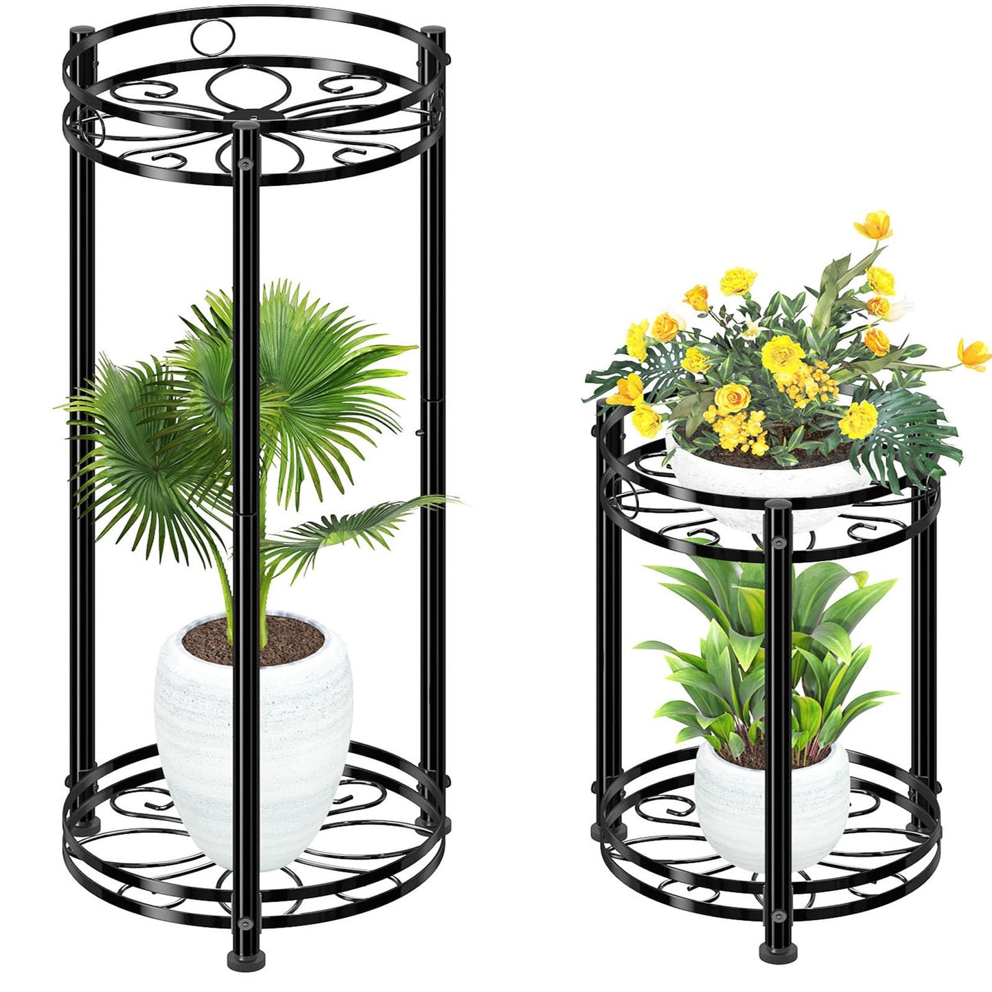 Simple Trending Round Plant Stand Indoor Outdoor, Waterproof Metal Tall 31” Plant Shelf Holder, Heavy Duty Flower Pot Display Rack, 2 Pack, Black