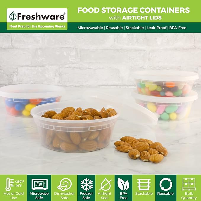Freshware Food Storage Containers 8 oz Plastic Deli Containers