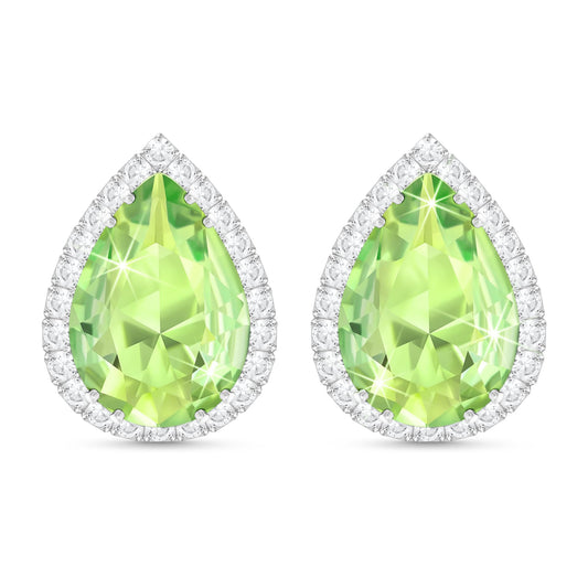 Linawe Silver Green Imitation Diamond Morganite Titanium Stud Earrings for Women, Cubic Zirconia Rhinestone Crystal Iridescent Teardrop Earrings Studs, Wedding Bridal Bridesmaid Earrings