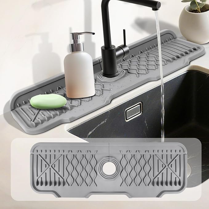 17 Inch Faucet Mat For Kitchen Sink Splash Guard Behind Faucet, ，5°Slope Fast