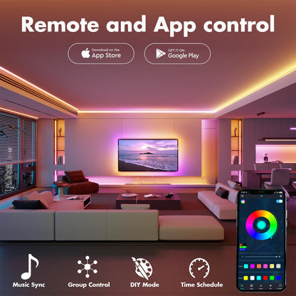 ATHONO Led Lights for Bedroom 130FT Smart IC+RGB, Music Sync Color Changing Strip Lights, 24Key Remote+App Control Light Strip for BedHead,Underbed,Ceiling,Background Wall(2Rolls of 65.6FT)