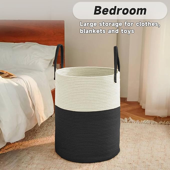 Large Woven Laundry Basket Hamper, 60L Cotton Rope Storage Bin