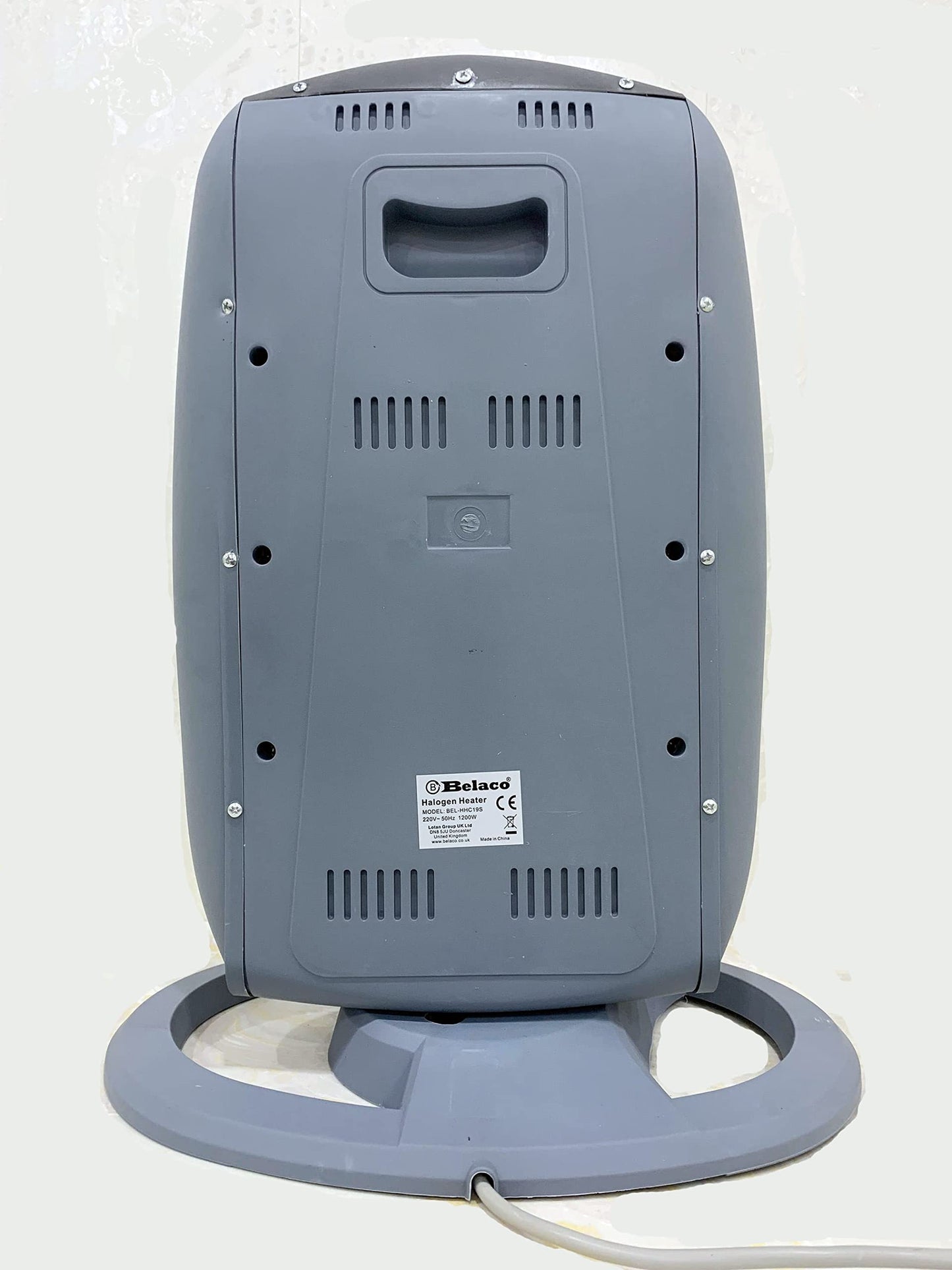 Belaco Halogen electric Heater portable heater with 3 Heat Settings 3 Bar resistant base 1200W 90 Degree Oscillation Compact Carry Handle Safety Tip Over Switch Gray