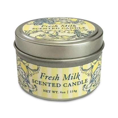 Greenwich Bay Hand-Poured Scented Candle in Decorative Tin – 4 oz/114 g Travel Candle with Lead-Free Wick, Vegetable Wax, Long-Burning Aromatherapy Gift, Single Wick – Made in USA (Fresh Milk)