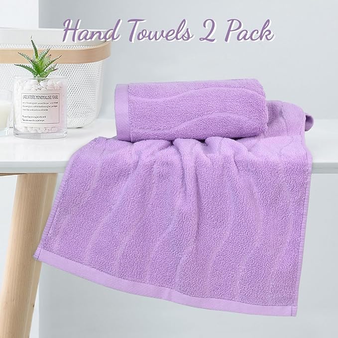 2-Piece Cotton Hand Towels Lavender, Ultra Soft and Highly Absorbent Towels