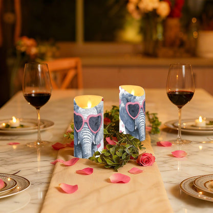 YMXFXP Elephant Love Heart 5.9”x3” Flameless LED Candles with Remote - Set of 2, Battery-Operated Flickering Pillar Candle with Timer for Home Decor - Batteries Not Included