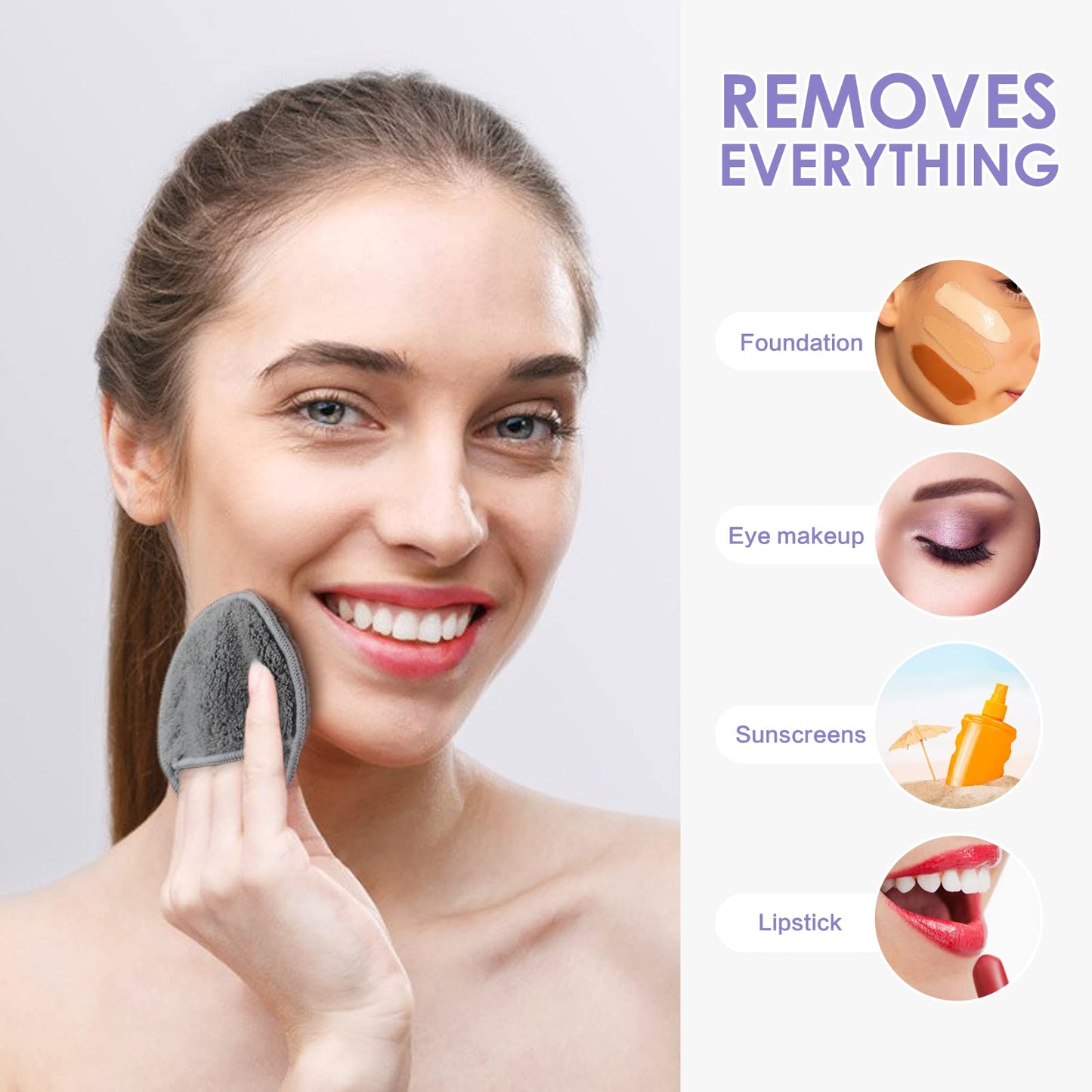 Sunland 16 Pack Reusable Makeup Remover Pads Microfiber Facial Cleansing Pads Washable Face Wipe Rounds with Laundry Bag Grey