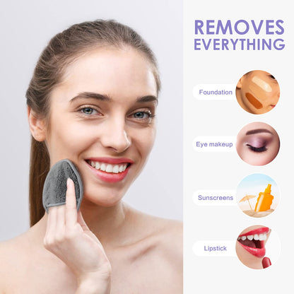 Sunland 16 Pack Reusable Makeup Remover Pads Microfiber Facial Cleansing Pads Washable Face Wipe Rounds with Laundry Bag Grey