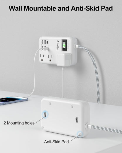 6 USB(2 USB C) Purple Travel Power Strip- 5Ft Lavender Extension Cord with 24W USB Charging Station and 4 Outlets, Purple Desk Accessories with Surge Protector for Cute Kawaii Office Dorm Room