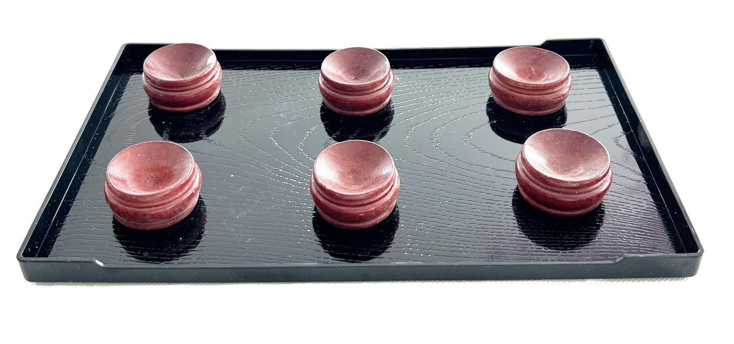 Large Black Woodgrain Tray w/ 6 x Round Wood Base for Geods, Fossils, Rock Spheres, Crystals & Healing Stones Display Holder