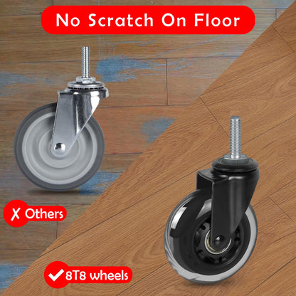 8T8 3" Rubber Caster Wheels Heavy Duty with 3/8"-16 x 1-1/2" Threaded Stem Casters Set of 4 (Screw Diameter 3/8", Length 1.5"), Quiet and Smooth Rolling Castors for Furniture Hardwood Floors