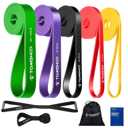 TOMSHOO 5Pcs Resistance Bands Pull Up Assistance Bands Workout Exercise Long Bands with Handles and Door Anchor Exercise Bands Resistance Bands Set for Men & Women Training