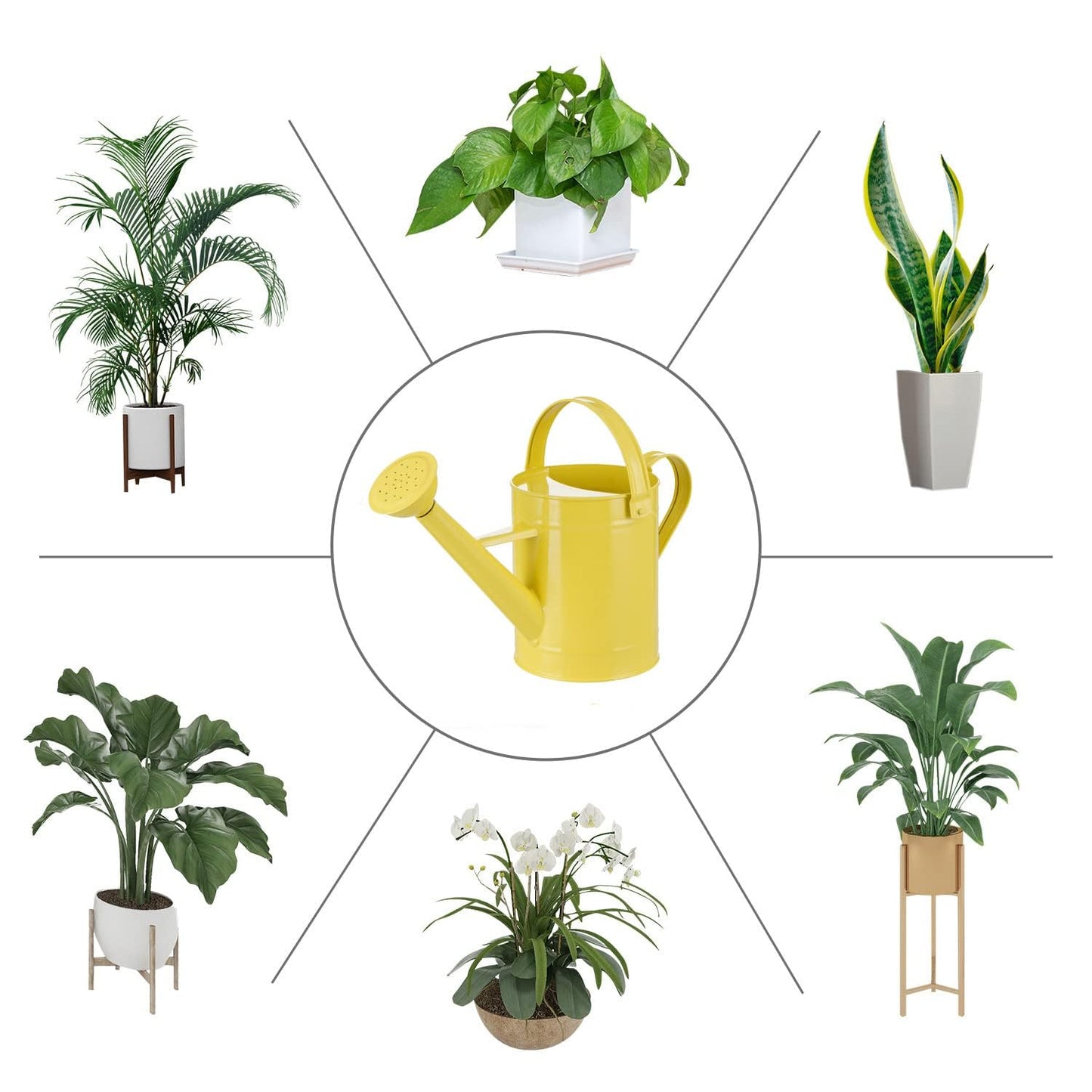 Topadorn Watering Can Metal Watering Pot with Handle and Rosehead Modern Style, 11.4”W x 4.72”D x 8.66”H, 55 Oz.,Yellow