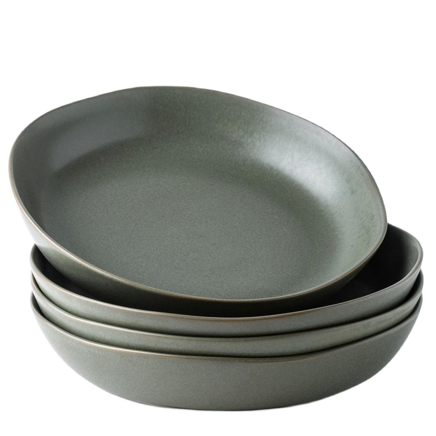 AmorArc 9.75'' Ceramic Large Pasta Bowls, 38oz Stoneware Flat Serving Bowls Set of 4, Oven,Microwave&Dishwasher Safe Bowls with Wavy Rim for Fruit Pasta Salad Meal, Reavtive-Matte