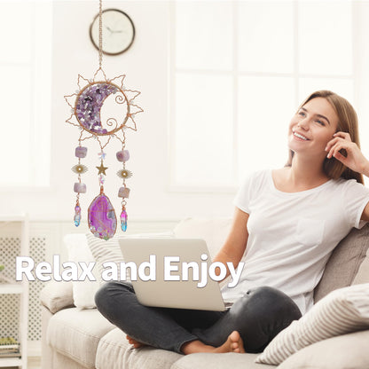 Amethyst Crystal Suncatchers for Windows Hanging Decor Rainbow Sun Catcher for Car Light Catcher Window Wall Garden Outdoor Decoration(Purple)