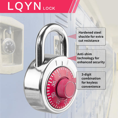 Combination Lock, LQYN Standard Dial Combination Lock, Pack of 8; Red Turnplate, 2 in. Wide, Fixed Three Digital Combination, for School, Gym & Locker, Toolbox, Gate