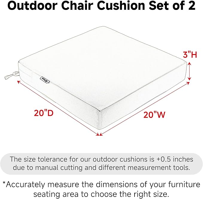 Favoyard Patio Chair Cushions 20 x 20 x 3 Inch Waterproof Outdoor Seat Cushions