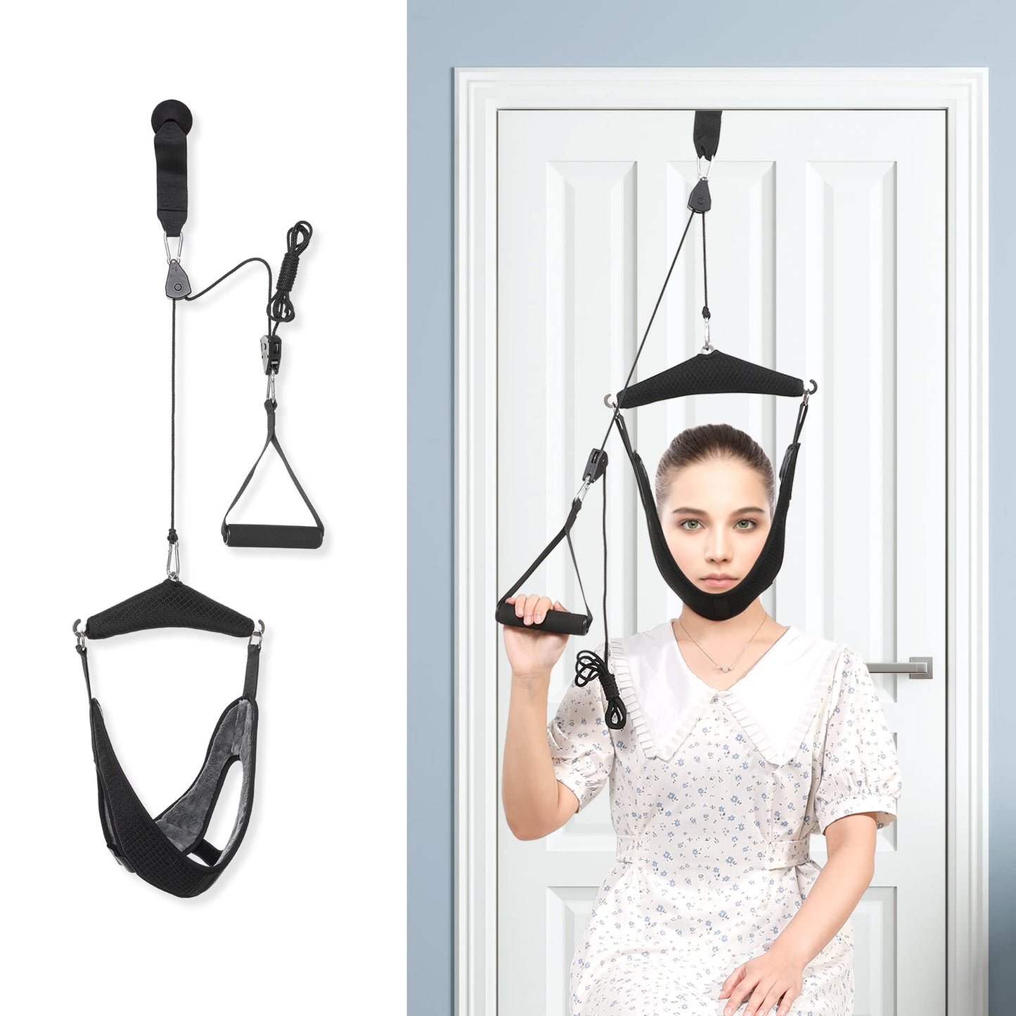 Fanwer Upgraded Neck Stretcher Cervical Neck Traction Device,Double Ratchet Neck Tension Relief Portable Over The Door Device,for Physical Therapy,Neck Pain Relief, Vertebrae Disk Herniation,Black