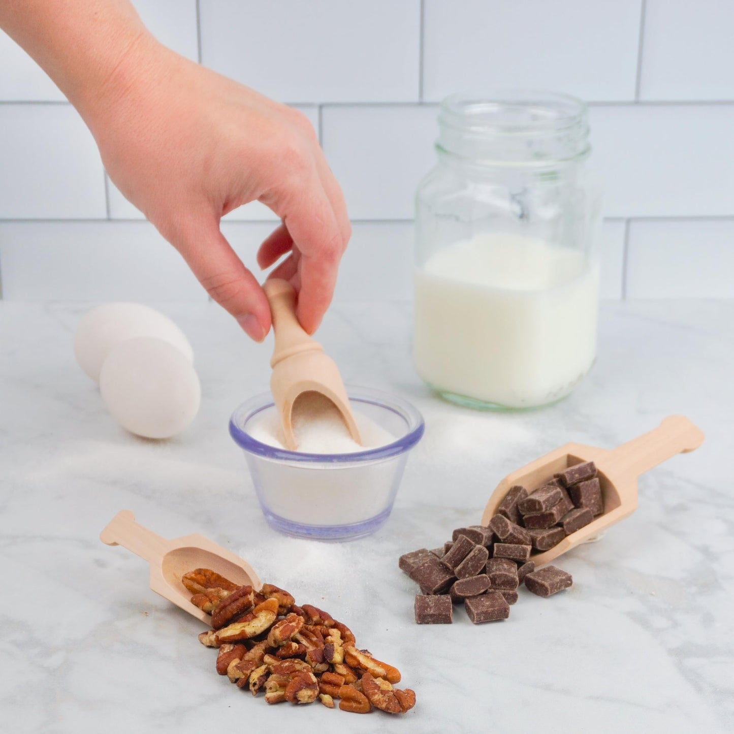 Small Wooden 1 Tablespoon Scoops for Food Canisters & Jars, Table Spoons Measuring Spoon, Wood Manuka Honey Bath Salts, & Coffee Scoop, Mini Candy Scoops for Candy Buffet, Pack of 10 by Woodpeckers