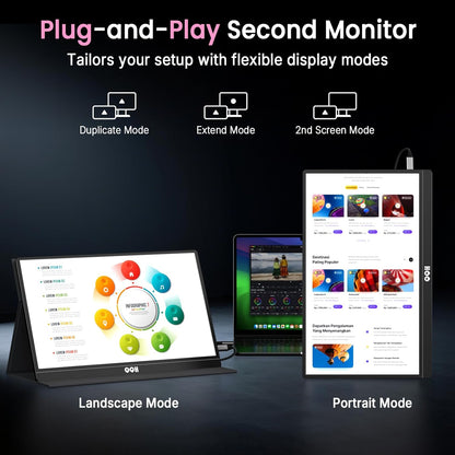 QQH 4K Portable Monitor, 15.6" IPS 3840x2160 UHD USB-C HDMI Travel Portable Monitor for Laptop, Ultra-Slim Alloy Gaming Monitor Second Display with w/Smart Cover for PC, Phone, PS5/4, Xbox, Switch